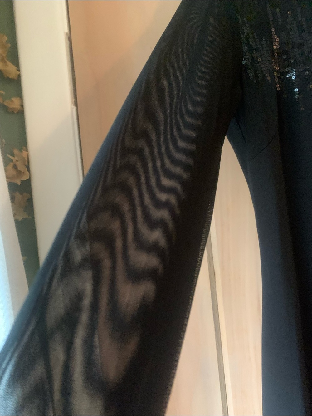 Donna Morgan Black Sequin Dress 4P Illusion Sheer Mesh Long Sleeve Cocktail Y2K - Picture 5 of 10